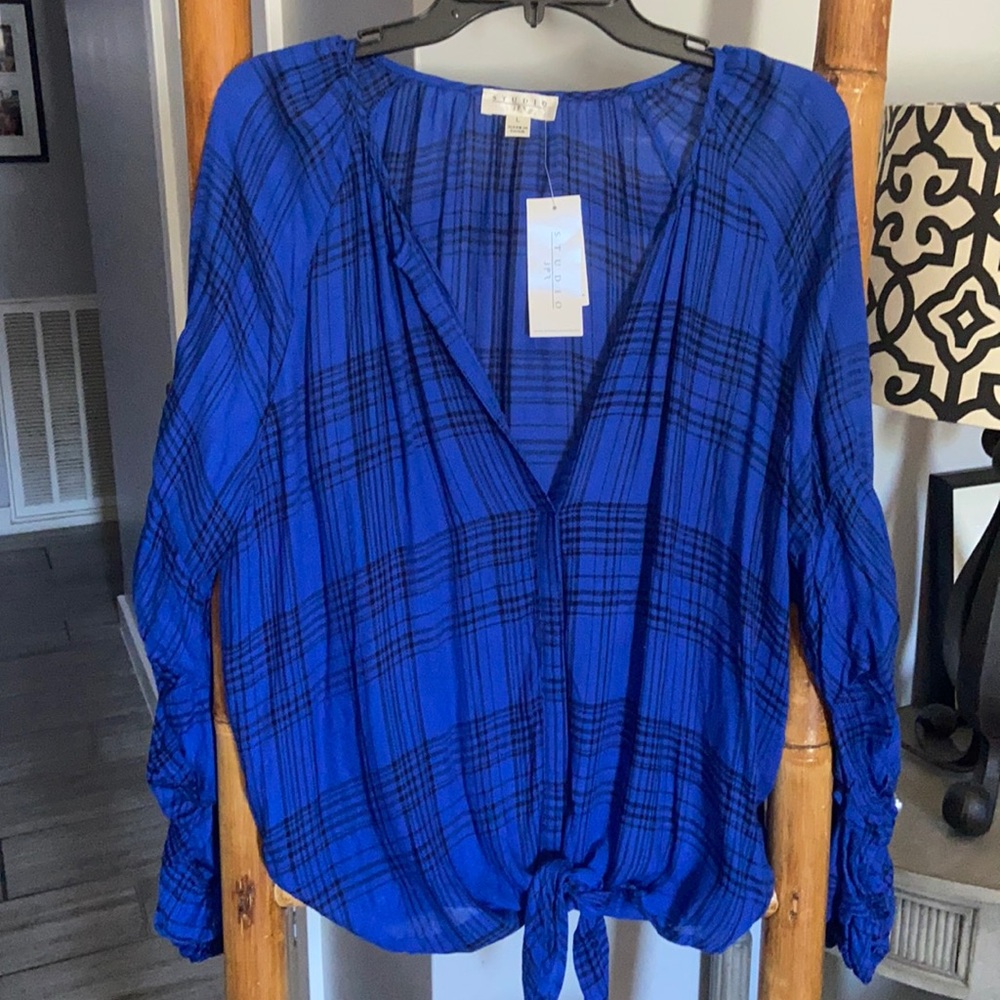 NEW Studio JP Bright Blue Blouse SZ Large